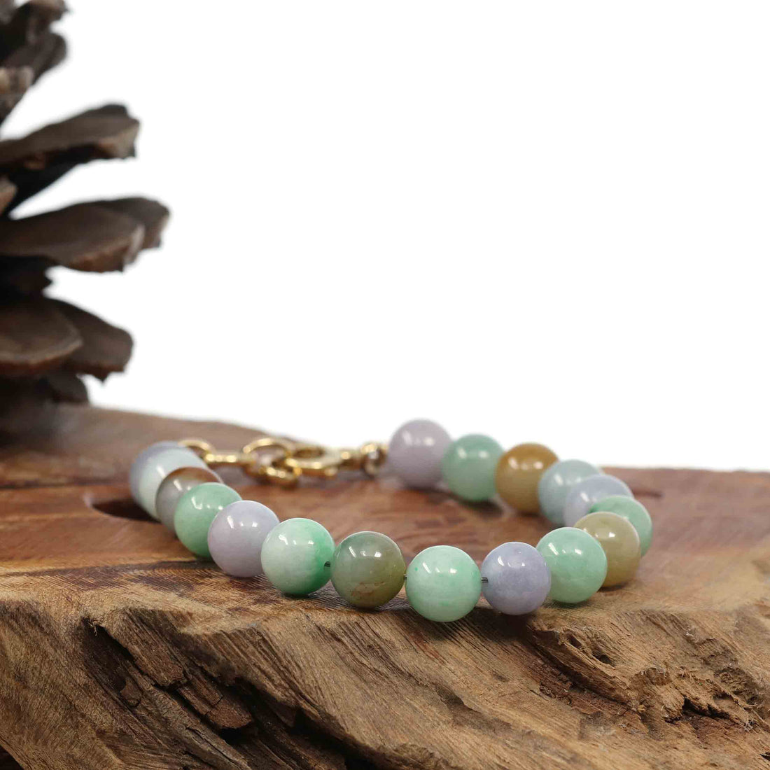 Baikalla Jewelry jade beads bracelet High Multiple Colors Jadeite Jade Beads Bracelet With 18K Yellow Gold Clasp ( 9.5 mm )