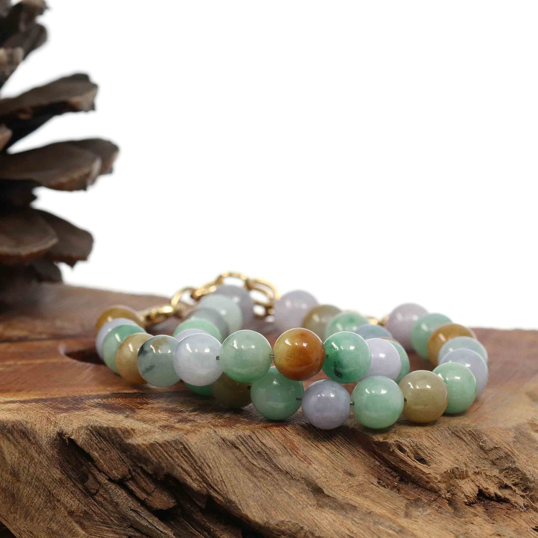 Baikalla Jewelry jade beads bracelet High Multiple Colors Jadeite Jade Beads Bracelet With 18K Yellow Gold Clasp ( 9.5 mm )