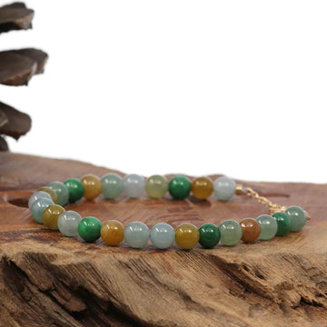 Baikalla Jewelry jade beads bracelet High Multiple Colors Jadeite Jade Beads Bracelet With 18K Yellow Gold Clasp ( 6.5 mm )