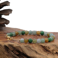 Baikalla Jewelry jade beads bracelet High Multiple Colors Jadeite Jade Beads Bracelet With 18K Yellow Gold Clasp ( 6.5 mm )