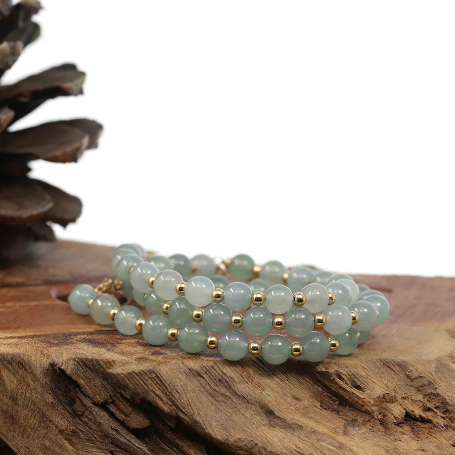 Baikalla Jewelry jade beads bracelet Baikalla High Genuine Ice Jadeite Jade Round Beads Bracelet With 18K Yellow Gold Clasp ( 6.5 mm )