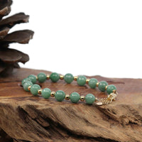 Baikalla Jewelry jade beads bracelet Baikalla Genuine Green Jadeite Jade Round Beads Bracelet With 18K Yellow Gold Clasp and Gold Beads ( 7 mm )