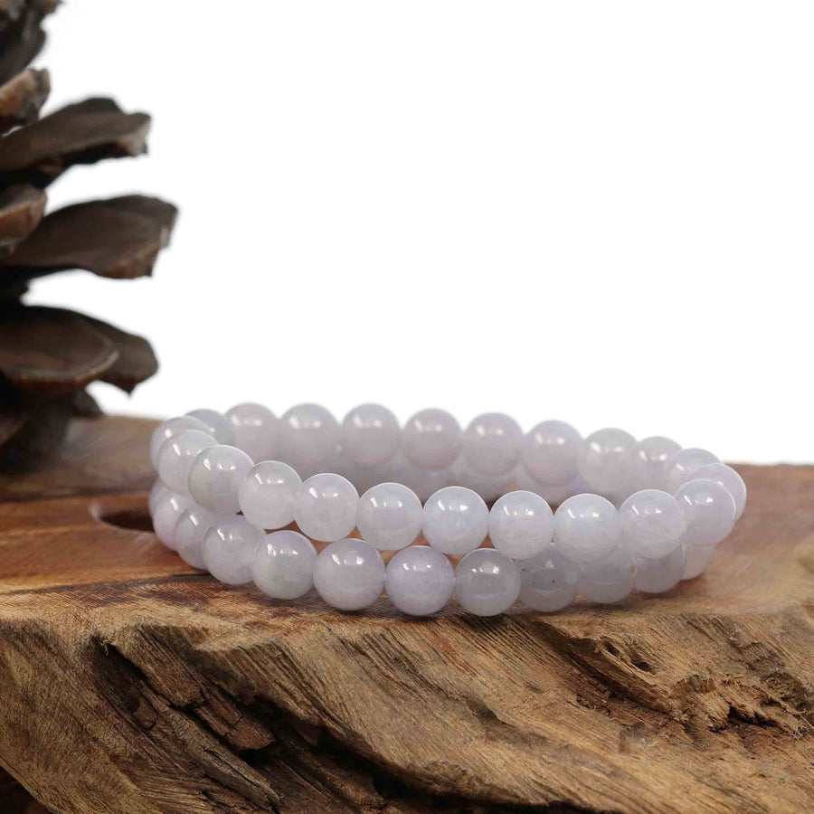 Baikalla Jewelry jade beads bracelet 6.5 inches Natural Jadeite Jade Round Lavender Beads Bracelet ( 8mm )
