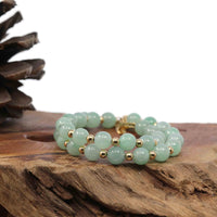 Baikalla Jewelry jade beads bracelet Baikalla Genuine Ice Light Green Jadeite Jade Round Beads Bracelet With 18K Yellow Gold Clasp and Gold Beads ( 7.8 mm )