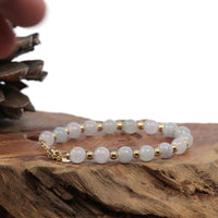Baikalla Jewelry jade beads bracelet Baikalla Genuine High Ice  Light Lavender Jadeite Jade Round Beads Bracelet With 18K Yellow Gold Clasp and Gold Beads ( 7 mm )