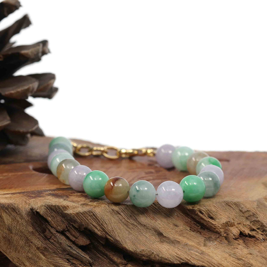 Baikalla Jewelry jade beads bracelet Copy of High Multiple Colors Jadeite Jade Beads Bracelet With 18K Yellow Gold Clasp ( 9.5 mm )