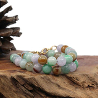 Baikalla Jewelry jade beads bracelet Copy of High Multiple Colors Jadeite Jade Beads Bracelet With 18K Yellow Gold Clasp ( 9.5 mm )