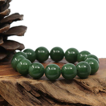 Baikalla Jewelry jade beads bracelet High Baikalla Genuine Green Nephrite Jade Big Round Beads Men's Bracelet( 14.8mm )