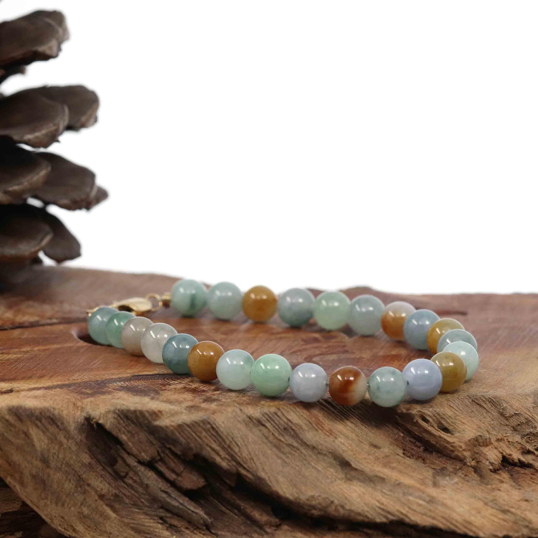 Baikalla Jewelry jade beads bracelet High Multiple Colors Jadeite Jade Beads Bracelet With 18K Yellow Gold Clasp ( 7.5 mm )