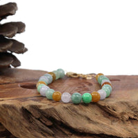 Baikalla Jewelry jade beads bracelet High Multiple Colors Jadeite Jade Beads Bracelet With 18K Yellow Gold Clasp ( 7.5 mm )
