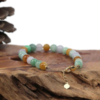 Baikalla Jewelry jade beads bracelet 6.5 inches High Multiple Colors Jadeite Jade Beads Bracelet With 18K Yellow Gold Clasp ( 7.5 mm )