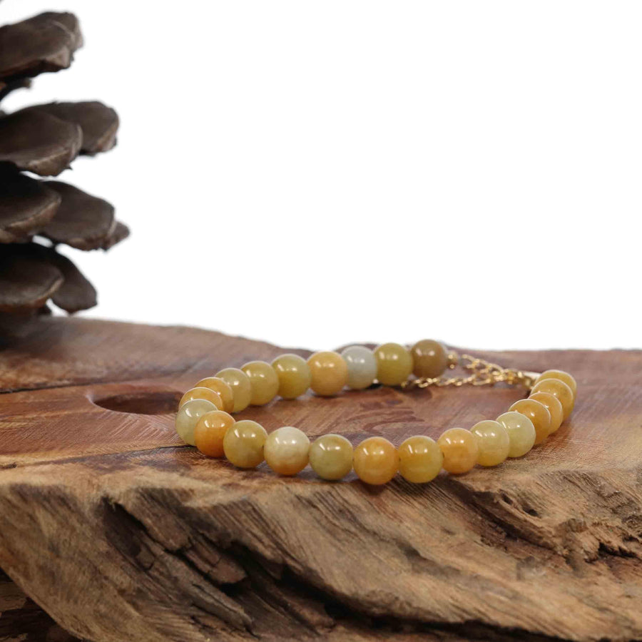 Baikalla Jewelry jade beads bracelet Baikalla Genuine Yellow Jadeite Jade Round Beads Bracelet With 18K Yellow Gold Clasp ( 7 mm )