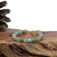 Baikalla Jewelry jade beads bracelet High Multiple Colors Jadeite Jade Beads Bracelet With 18K Yellow Gold Clasp ( 7 mm )