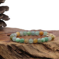 Baikalla Jewelry jade beads bracelet 6.5 inches Copy of High Multiple Colors Jadeite Jade Beads Bracelet With 18K Yellow Gold Clasp ( 7 mm )