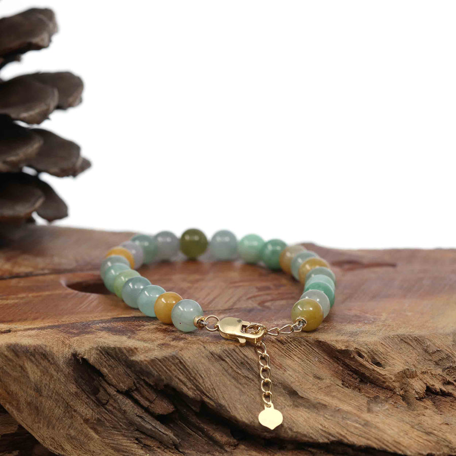 Baikalla Jewelry jade beads bracelet Copy of High Multiple Colors Jadeite Jade Beads Bracelet With 18K Yellow Gold Clasp ( 7 mm )