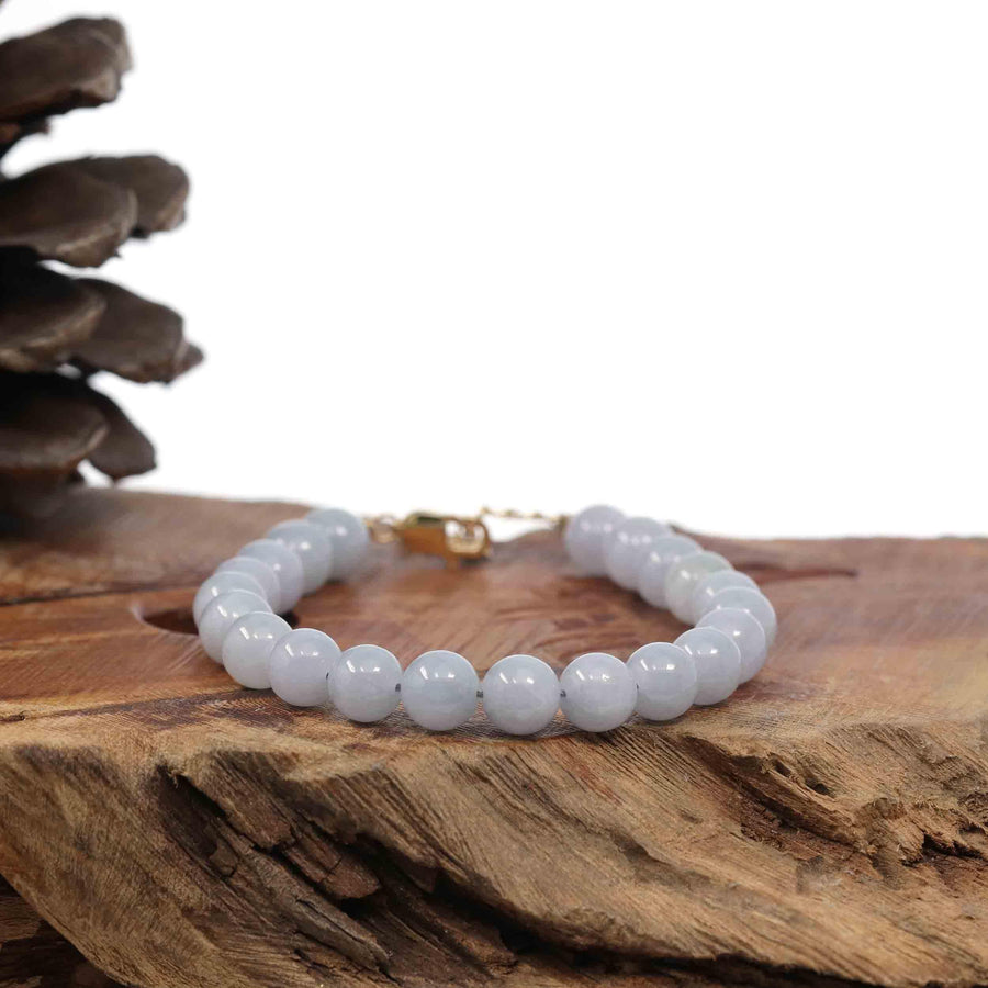 Baikalla Jewelry jade beads bracelet Baikalla Genuine 8mm Lavender Jadeite Jade Round Beads Bracelet With 18K Yellow Gold Clasp