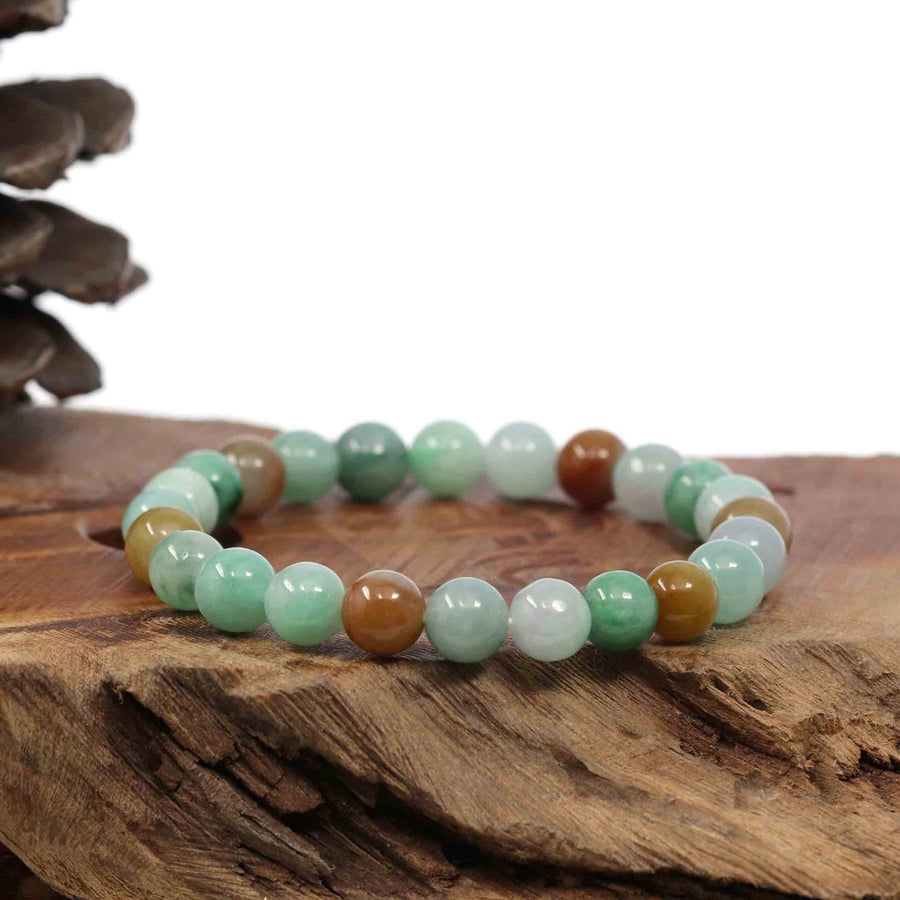Baikalla Jewelry jade beads bracelet High Genuine Jadeite Jade Round Multiple Colors Beads Bracelet ( 8 mm)