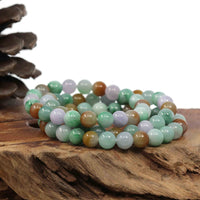 Baikalla Jewelry jade beads bracelet 6.5 inches High Genuine Jadeite Jade Round Multiple Colors Beads Bracelet ( 8 mm)