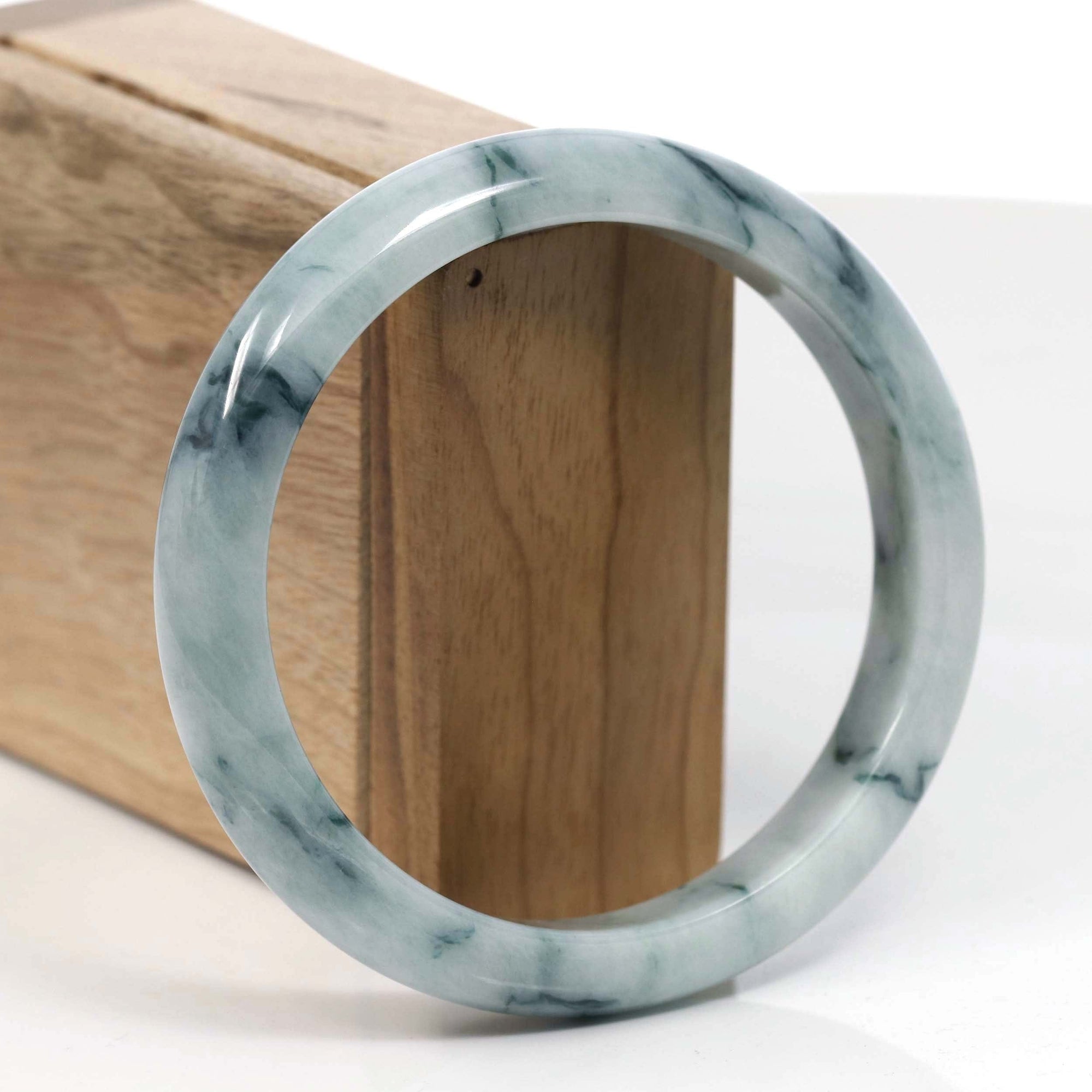 Baikalla Jewelry Jadeite Jade Bangle Bracelet Natural Burmese Blue-green Jadeite Jade Bangle Bracelet (67.24mm)#T037