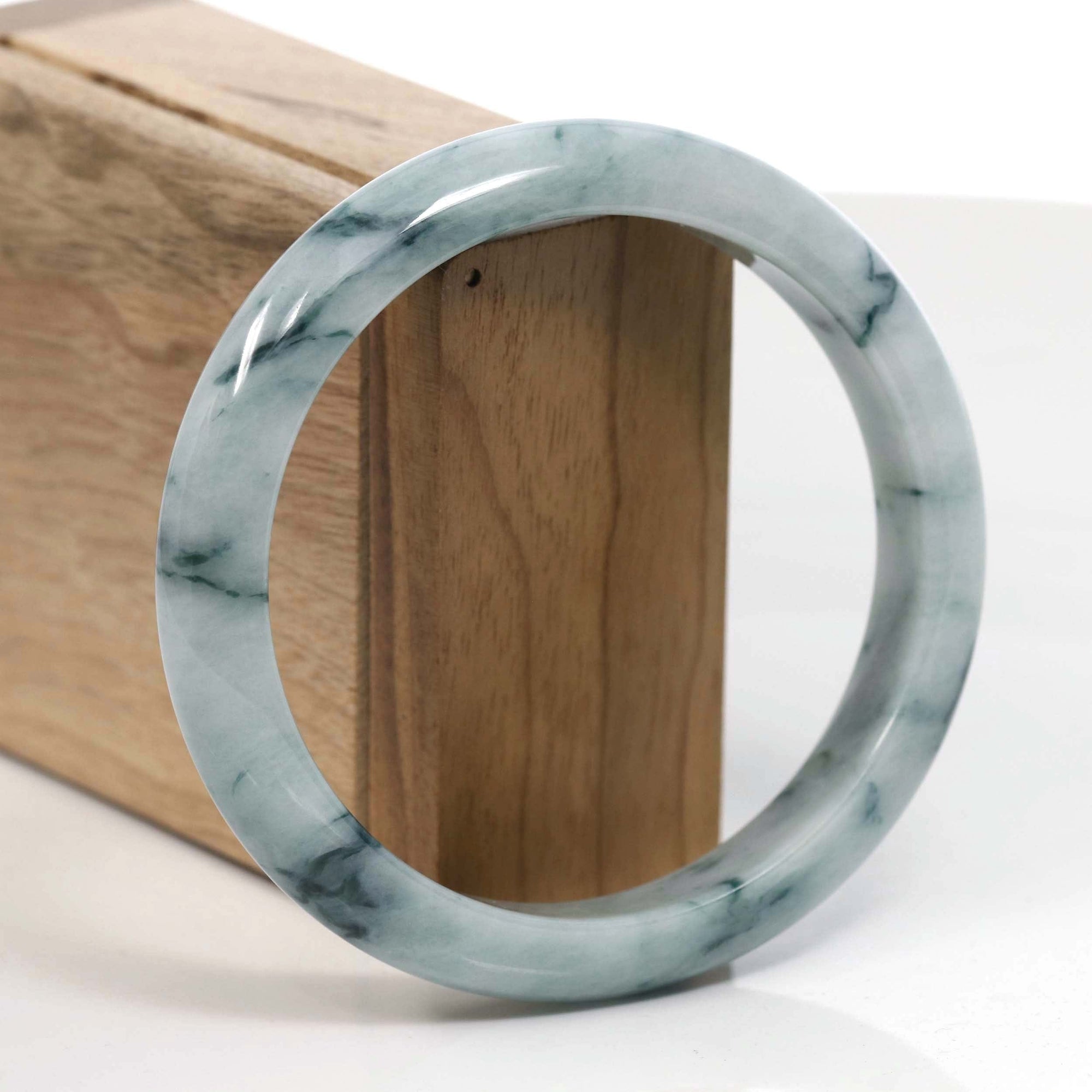 Baikalla Jewelry Jadeite Jade Bangle Bracelet Natural Burmese Blue-green Jadeite Jade Bangle Bracelet (67.24mm)#T037