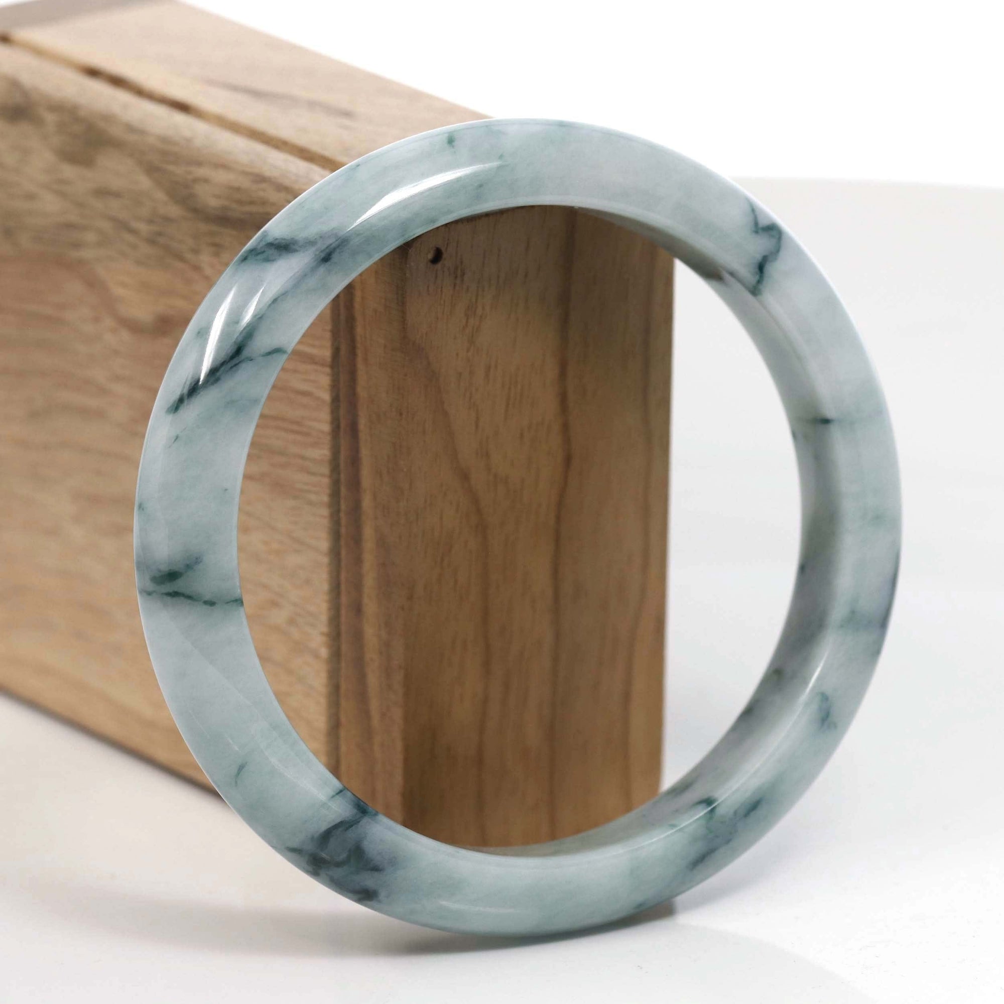 Baikalla Jewelry Jadeite Jade Bangle Bracelet Natural Burmese Blue-green Jadeite Jade Bangle Bracelet (67.24mm)#T037