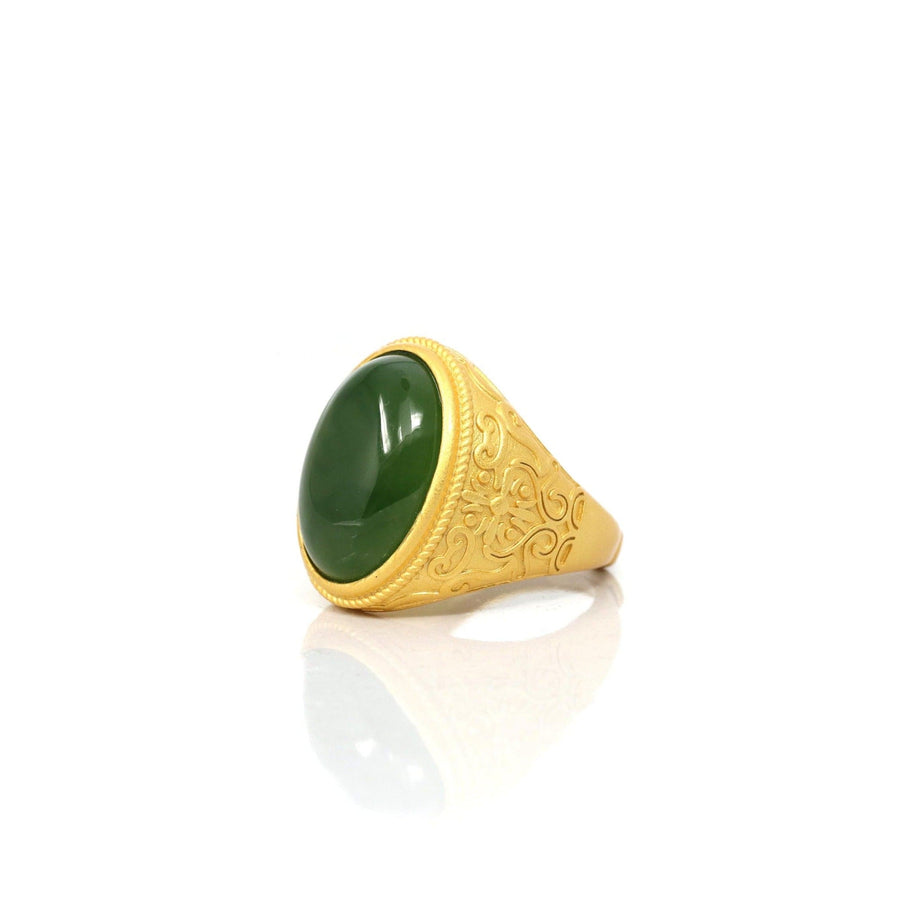 Baikalla Jewelry Jade Ring Copy of Baikalla™ "Classic Signet" Gold Plated Sterling Silver Real Green Jade Classic Men's Ring
