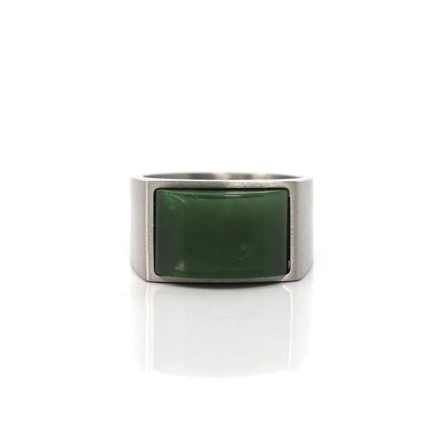 Baikalla Jewelry Jade Ring Copy of Baikalla™ "Signature Signet" Sterling Silver Real Green Nephrite Jade Classic Men's Ring