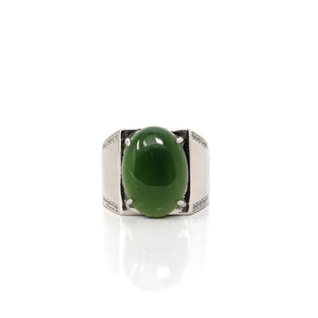 Baikalla Jewelry Jade Ring Copy of Copy of Copy of Baikalla™ "Signature Signet" Sterling Silver Real Green Nephrite Jade Classic Men's Ring