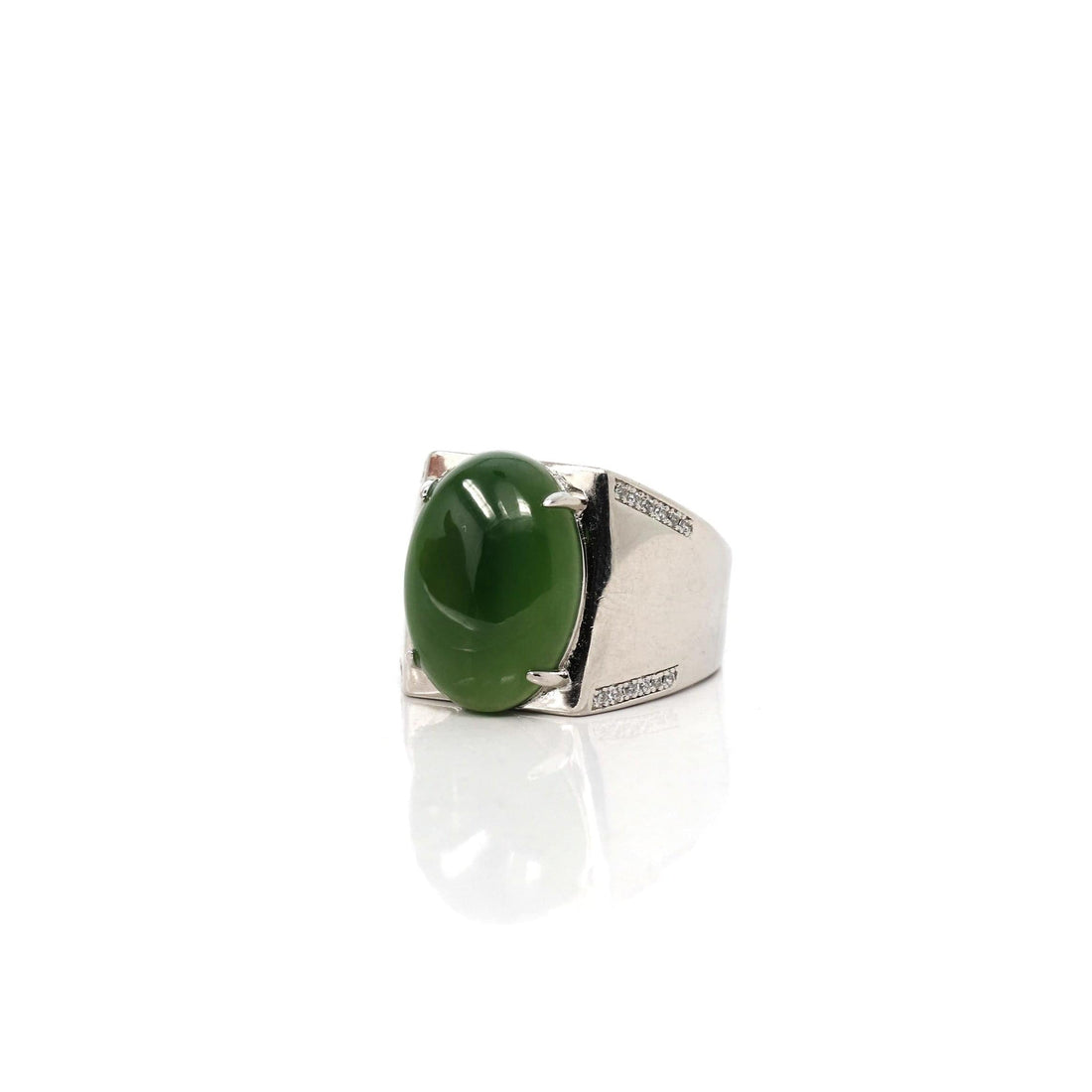 Baikalla Jewelry Jade Ring Copy of Copy of Copy of Baikalla™ "Signature Signet" Sterling Silver Real Green Nephrite Jade Classic Men's Ring