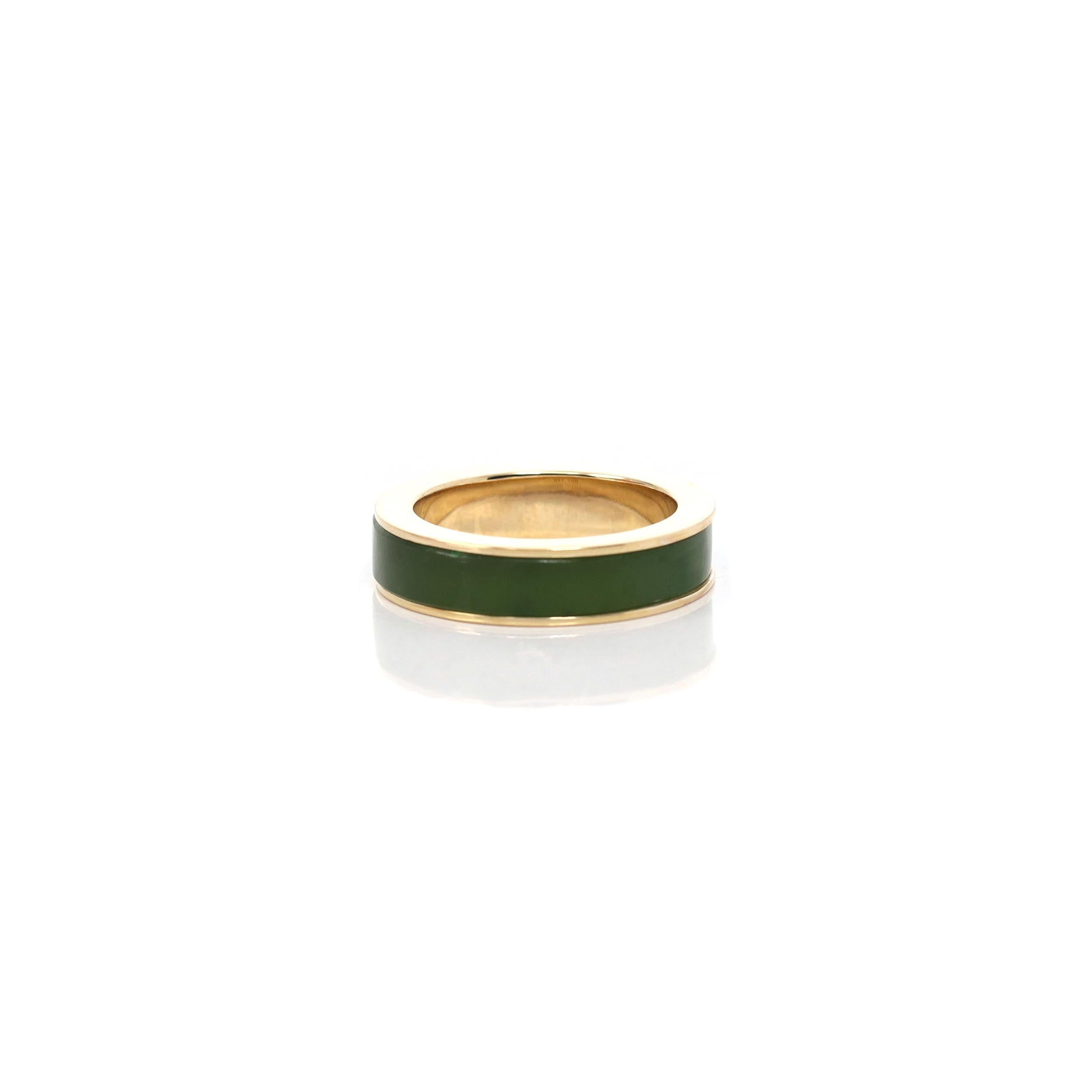 Baikalla 14k Yellow Gold Forest Green Natural Nephrite Jade Inlay