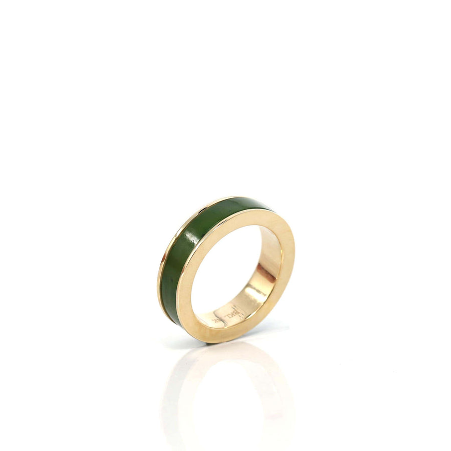 Baikalla Jewelry Gold Jadeite Jade Ring Copy of Baikalla "Classic Oval Signet" 14k Genuine Forest Green Old mine Jadeite Jade Men's Ring