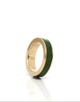 *Custom 18k Yellow Gold Natural Green Nephrite Jade Inlay Ring Size 9.5 (06/04/26)