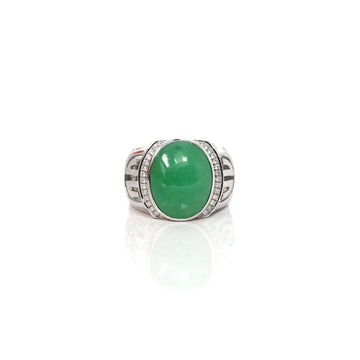 Baikalla Jewelry Jadeite Engagement Ring Copy of Copy of Baikalla 18k White Gold Natural Imperial Green Jadeite Jade Men's Ring