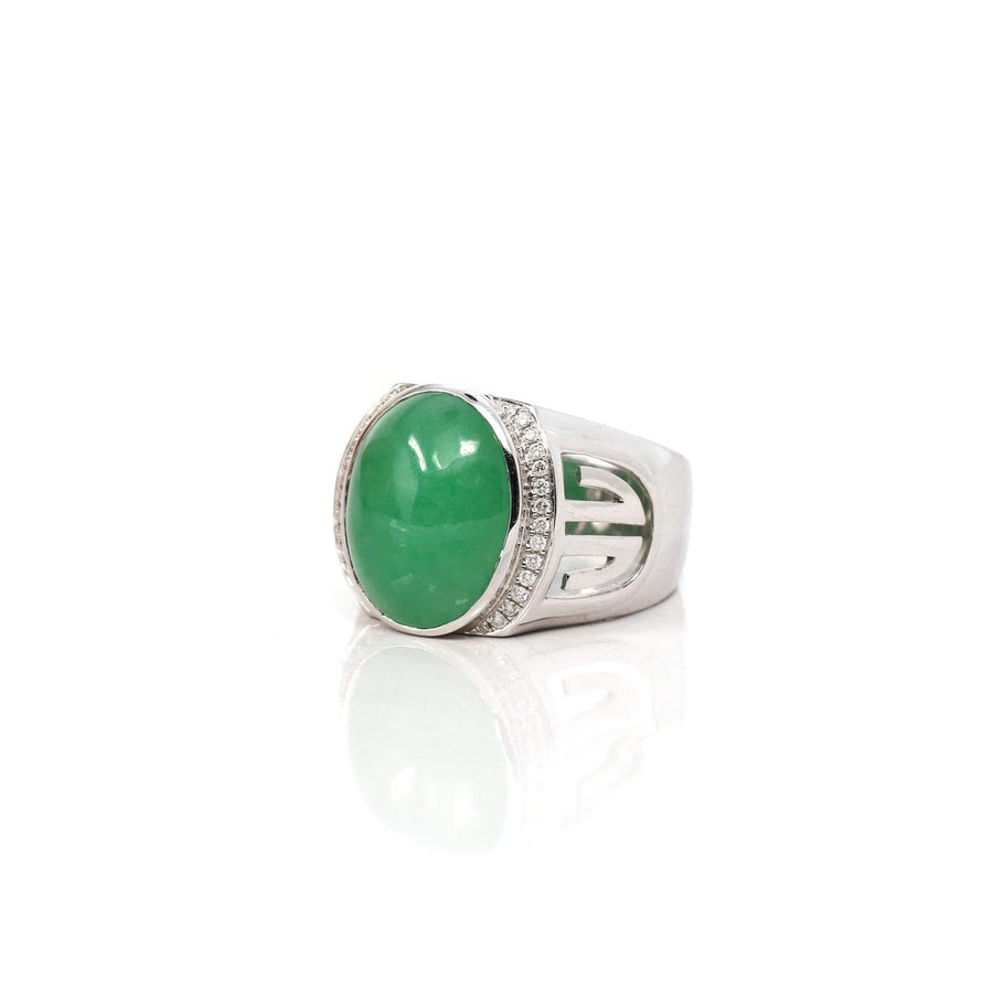 Baikalla Jewelry Jadeite Engagement Ring Copy of Copy of Baikalla 18k White Gold Natural Imperial Green Jadeite Jade Men's Ring
