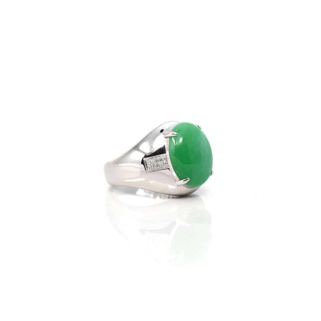 Baikalla Jewelry Jadeite Engagement Ring Copy of Copy of Copy of Baikalla 18k White Gold Natural Imperial Green Jadeite Jade Men's Ring