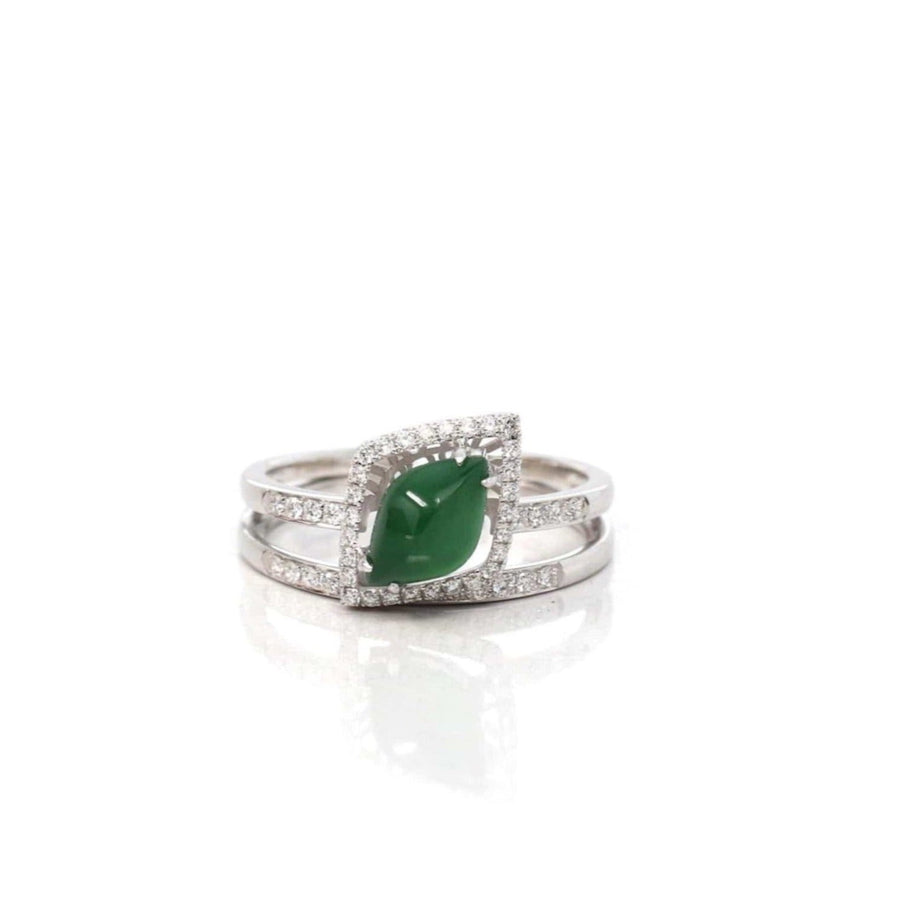 Baikalla Jewelry Jadeite Engagement Ring Copy of Copy of Copy of 18k White Gold Natural Imperial Green Oval Jadeite Jade Engagement Ring With Diamonds