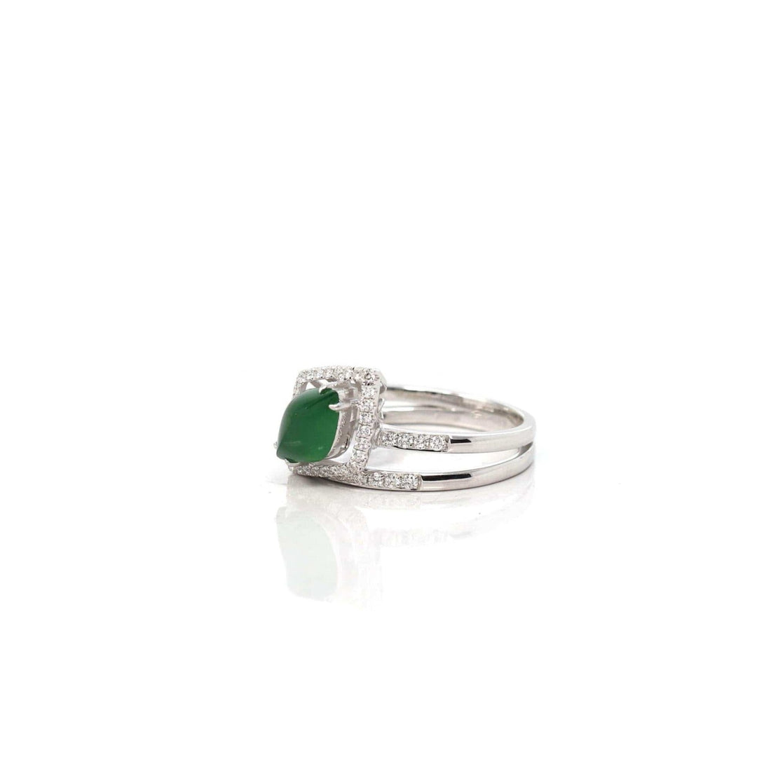 Baikalla Jewelry Jadeite Engagement Ring Copy of Copy of Copy of 18k White Gold Natural Imperial Green Oval Jadeite Jade Engagement Ring With Diamonds
