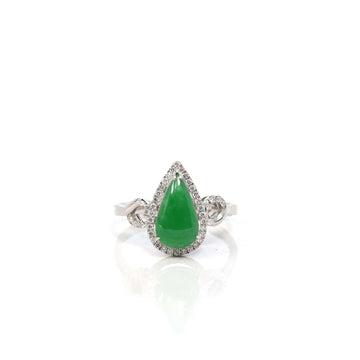Baikalla Jewelry Jadeite Engagement Ring Copy of 18k White Gold Natural Imperial Green Oval Jadeite Jade Engagement Ring With Diamonds