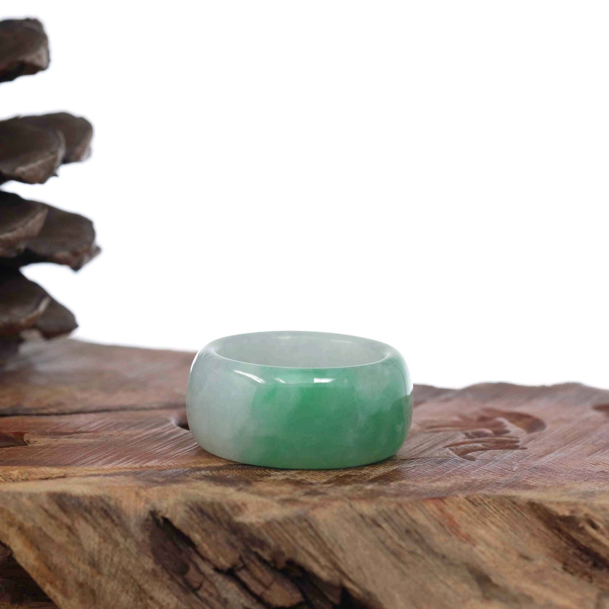 Baikalla Jewelry Jadeite Jade Bangle Bracelet Genuine Burmese Blue-green Jadeite Jade Men's Band Ring