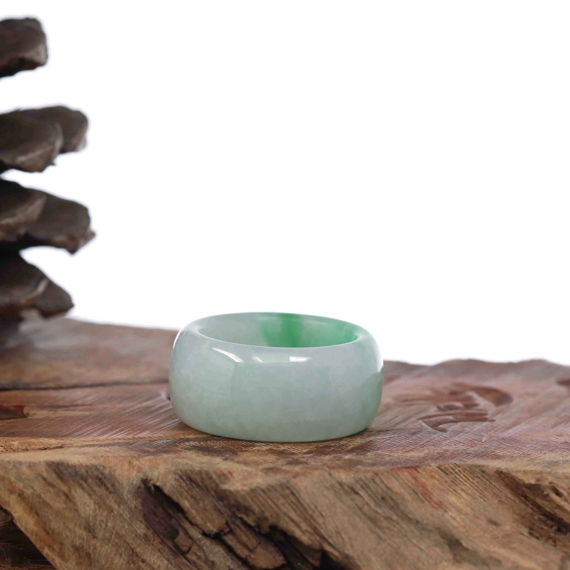 Baikalla Jewelry Jadeite Jade Bangle Bracelet Genuine Burmese Blue-green Jadeite Jade Men's Band Ring