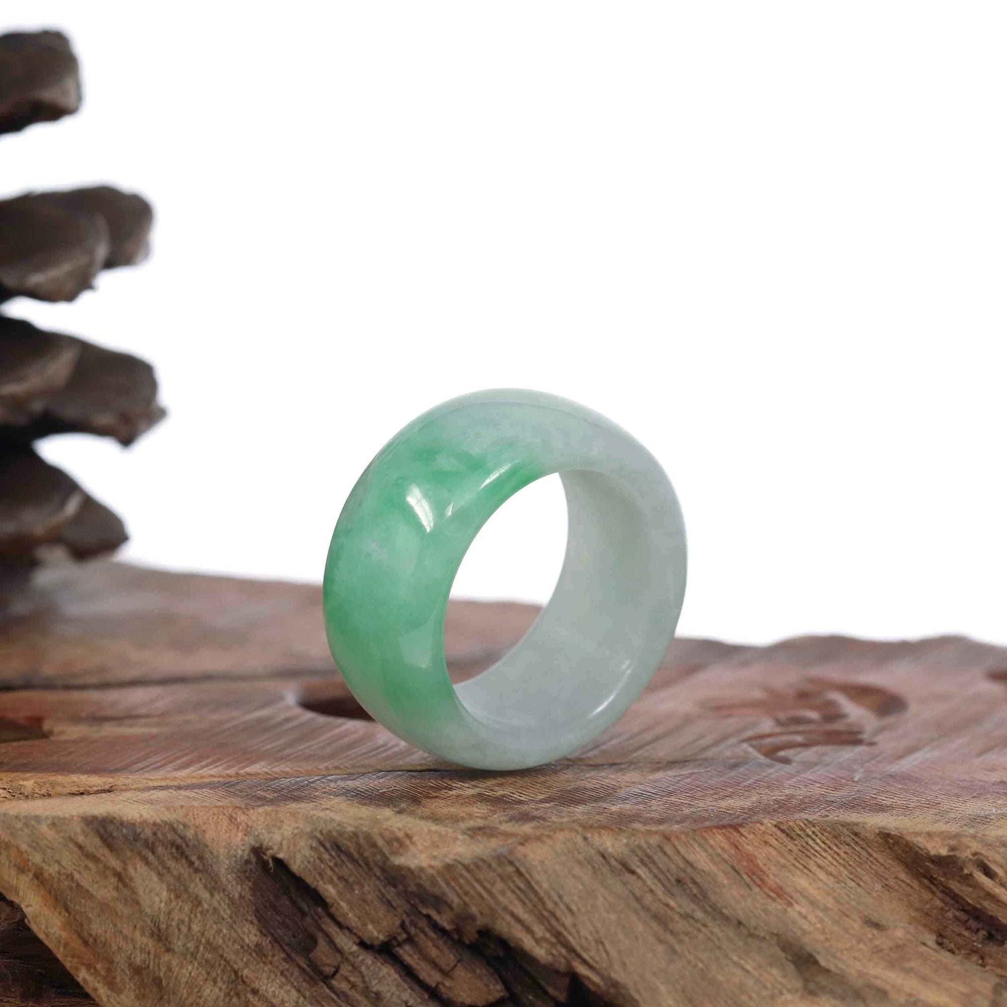 Baikalla Jewelry Jadeite Jade Bangle Bracelet Genuine Burmese Blue-green Jadeite Jade Men's Band Ring