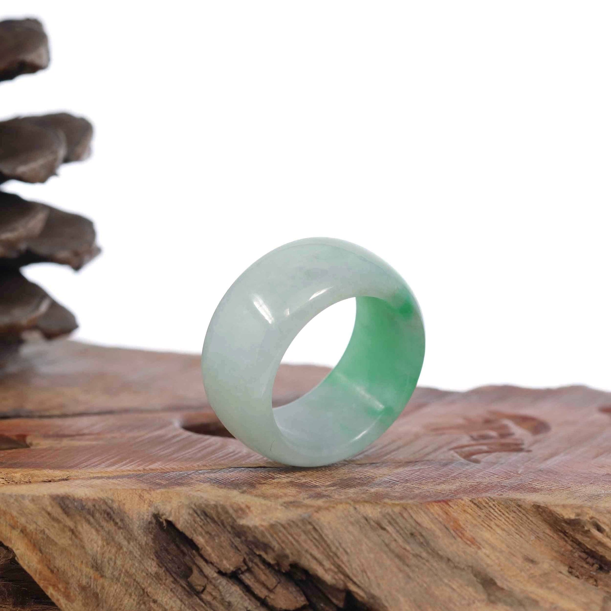 Baikalla Jewelry Jadeite Jade Bangle Bracelet Genuine Burmese Blue-green Jadeite Jade Men's Band Ring
