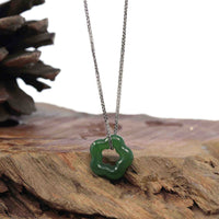 Baikalla Jewelry Jade Pendant Necklace Copy of Genuine HeTian Nephrite Green Jade Lucky KouKou Circle Pendant Necklace