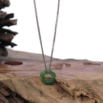 Baikalla Jewelry Jade Pendant Necklace Large Copy of Genuine HeTian Nephrite Green Jade Lucky KouKou Circle Pendant Necklace