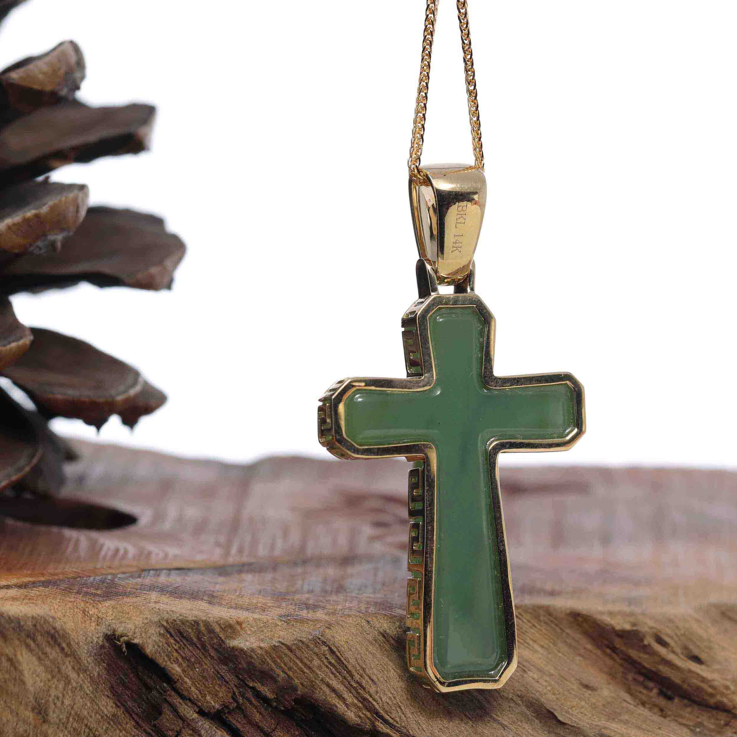 Baikalla High-end 14K Yellow Gold Natural Green Nephrite Jade