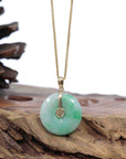 Baikalla Jewelry Gold Jadeite Jade Pendant Necklace Copy of Copy of "Good Luck Button" Lavender & Green Jadeite Jade Lucky KouKou Pendant With 14K Yellow Gold Bail