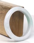 Natural "Moss In Snow" White Base Green Flower Jadeite Jade Bangle Bracelet (56.3mm) 