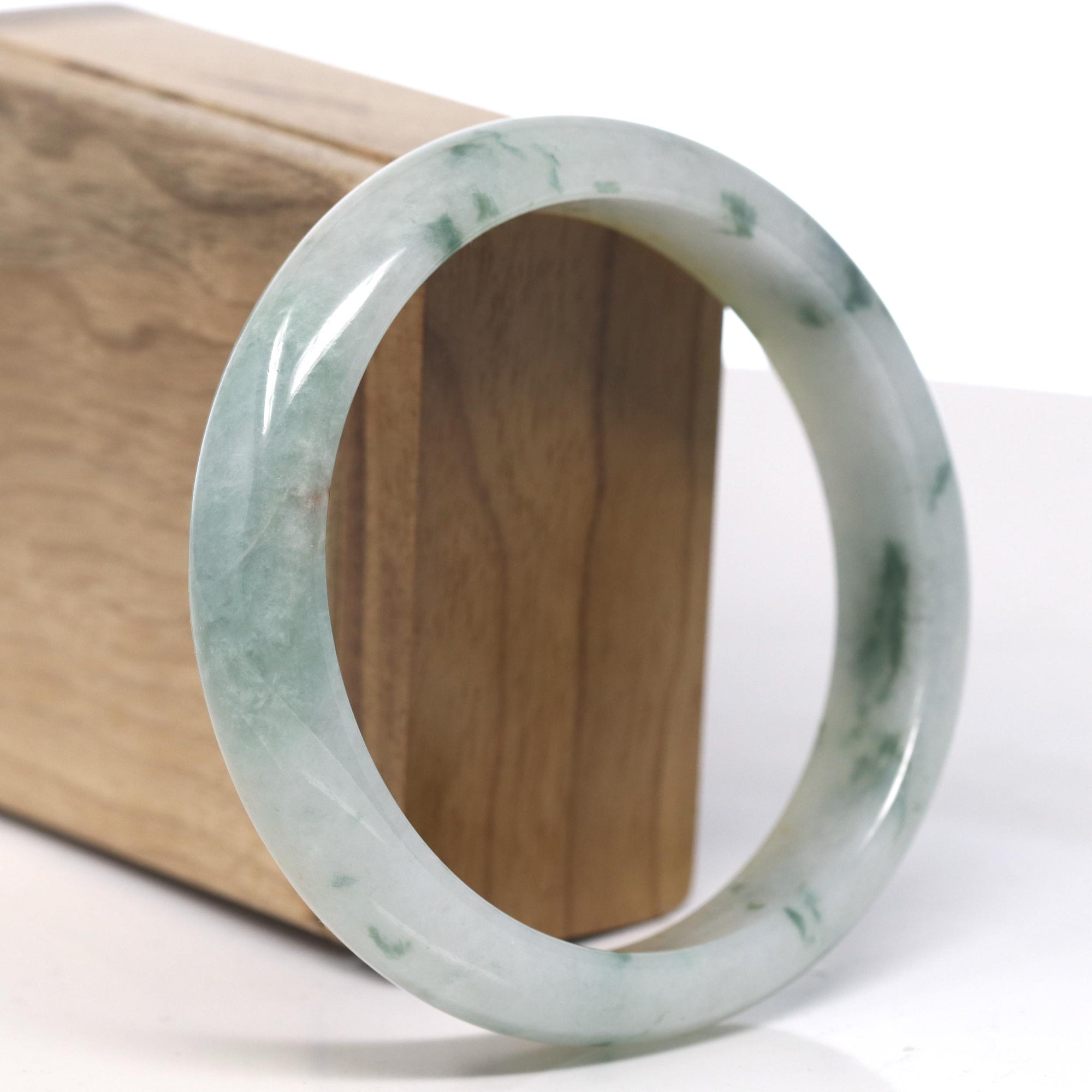 Baikalla Natural Yellow Green Jadeite with Blue Flower Jade Bangle Bracelet (62.7mm) 