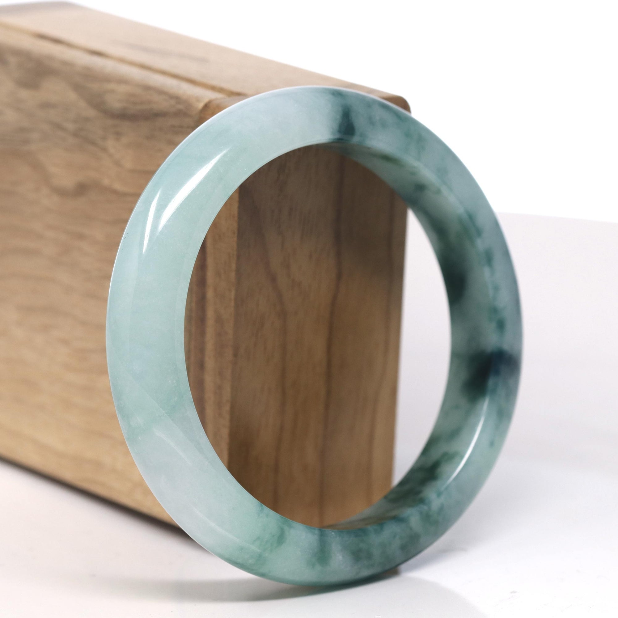 Baikalla Blue-Green Flower Jadeite Jade Bangle Bracelet (56.9mm) 