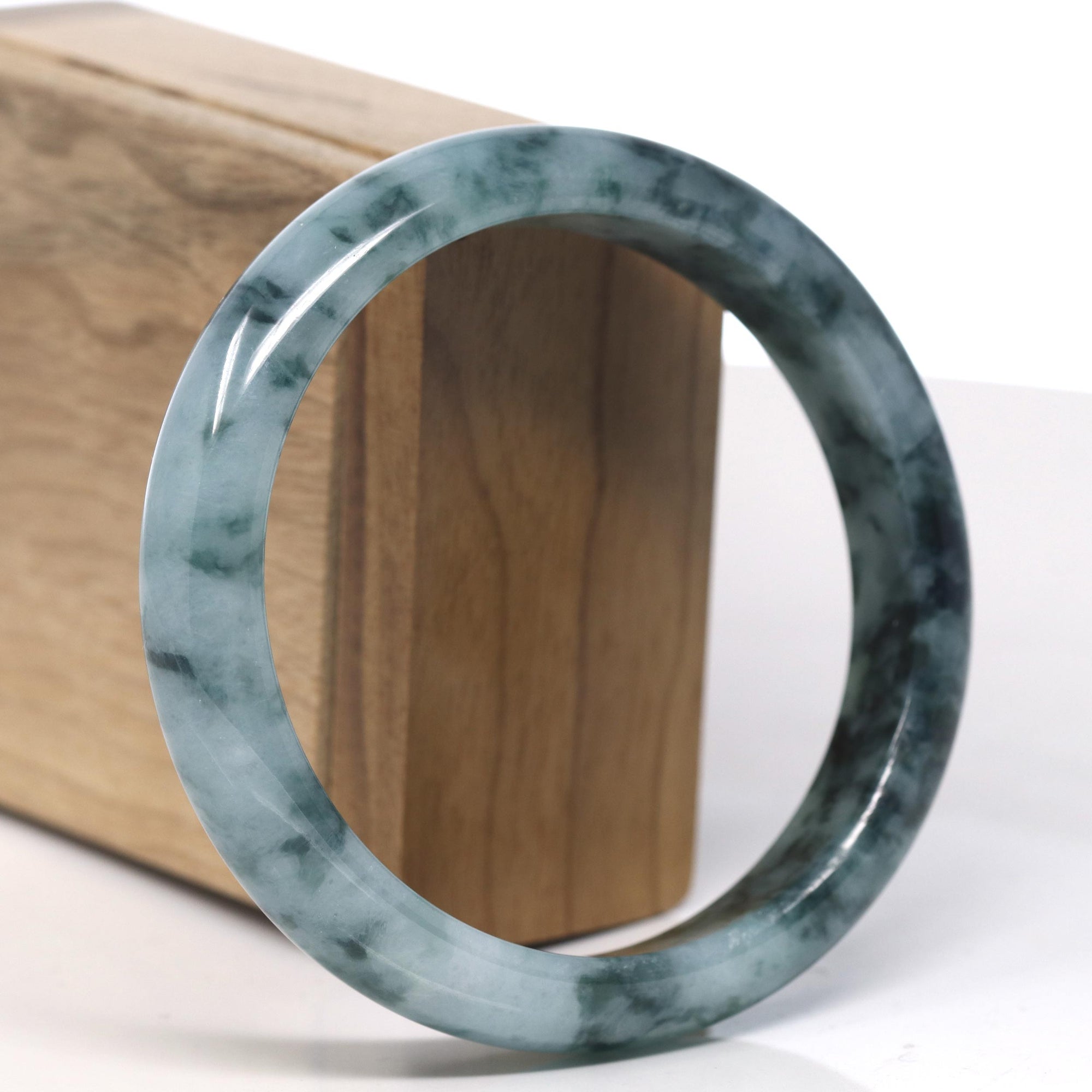 Baikalla Blue-Green Flower Jadeite Jade Bangle Bracelet (61.7mm) 